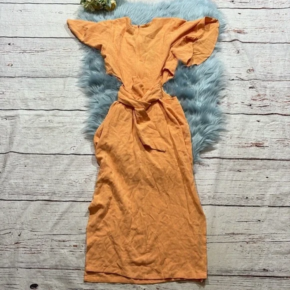 Lulus Tie Front Cutout Orange Midi Dress sz S - Picture 9 of 11
